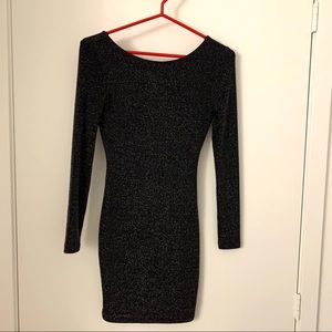 Backless Long Sleeve Glitter Bodycon Dress